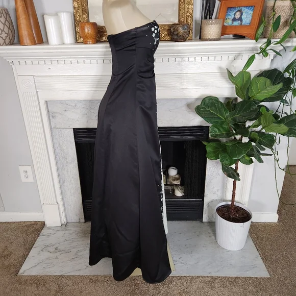 Vtg 80s Zum Zum Black Prom Dress Pistachio Sequin Beaded Floral Strapless Sz 3